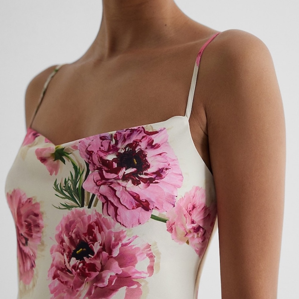 Express Satin Floral Cowl Neck Mini Slip Dress